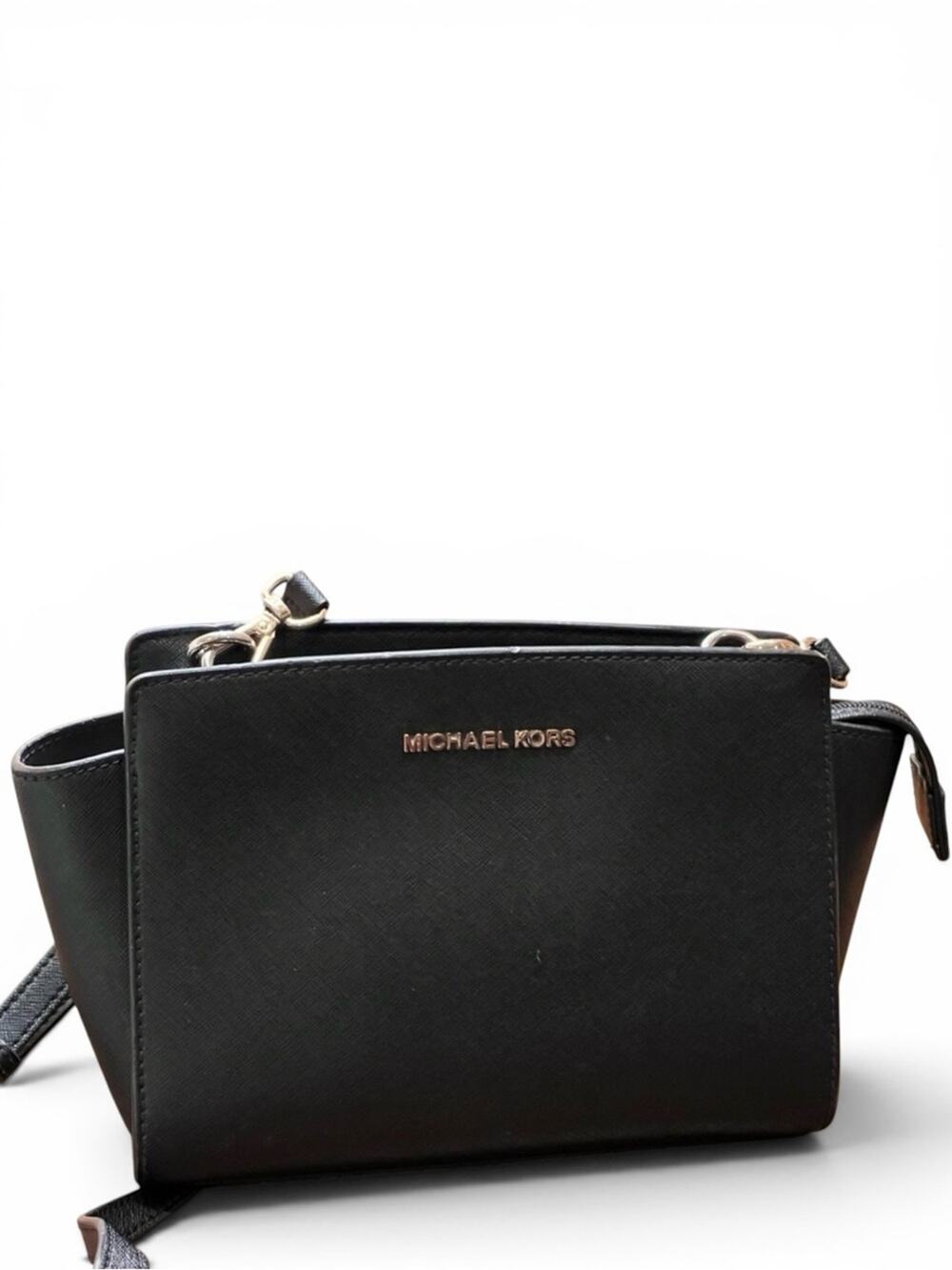Michael Kors Selma Medium Black Saffiano Leather Messenger Crossbody Bag
